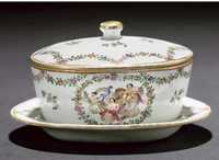 Qianlong A famille rose Export butter tub cover and stand